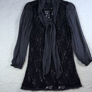 415-Elegant‎ Black Lace And Silk Women's Top Made In Italy